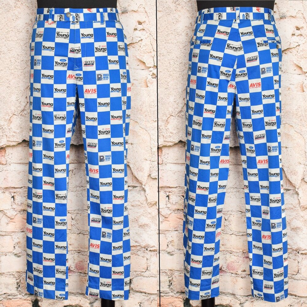 Men's Blue & White Check YOUNG AUTOMOTIVE Raceway Pit Stop Pants - 42 X 32L